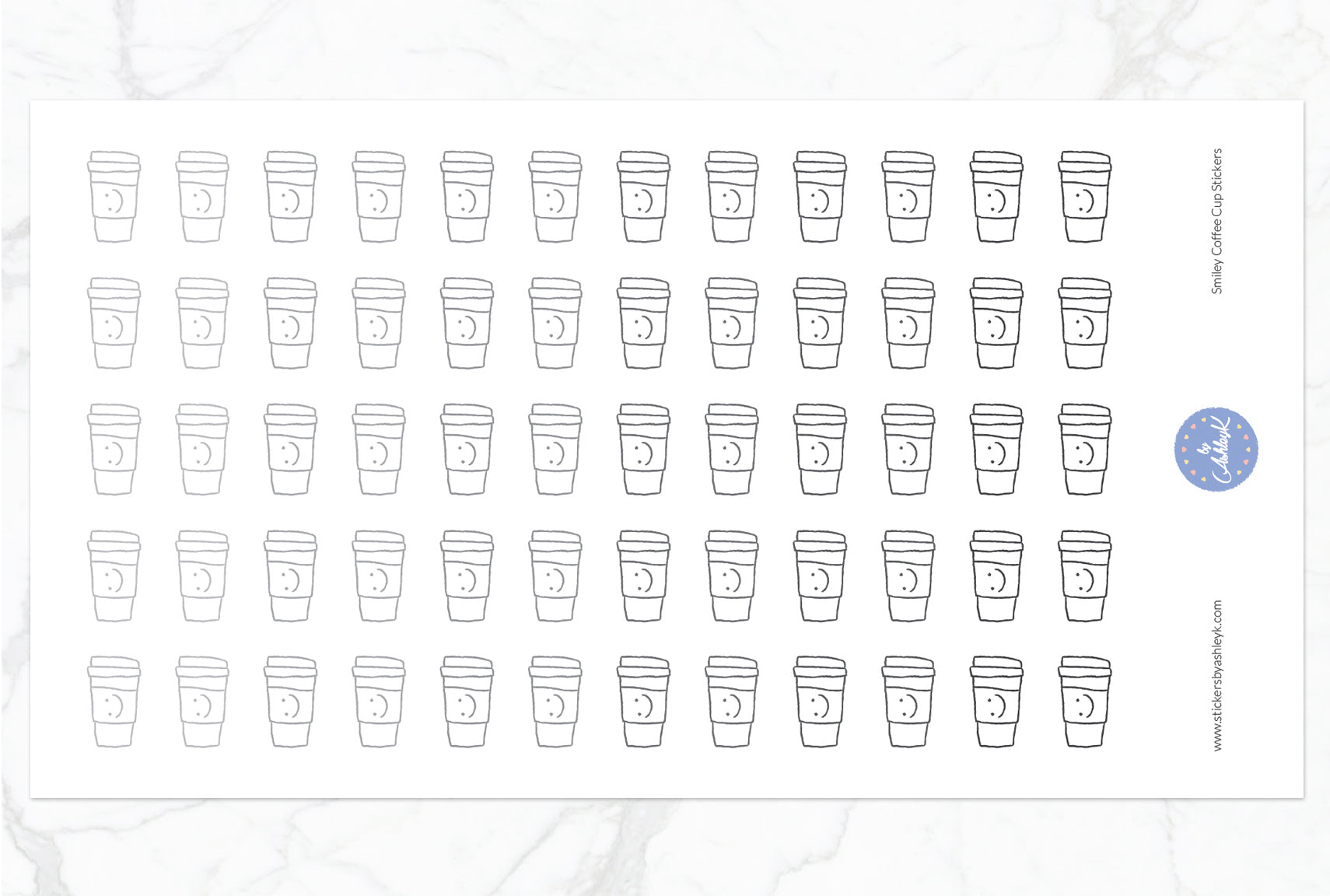 Smiley Coffee Cup Stickers - Monochrome