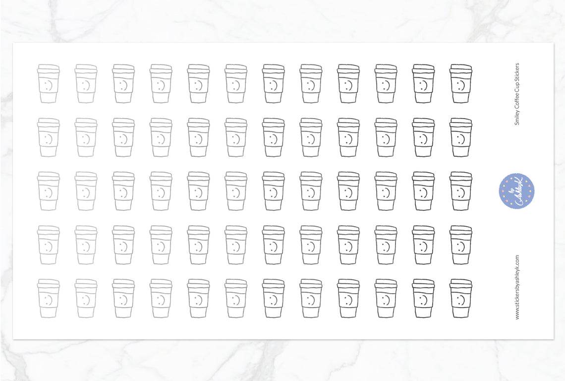 Smiley Coffee Cup Stickers - Monochrome