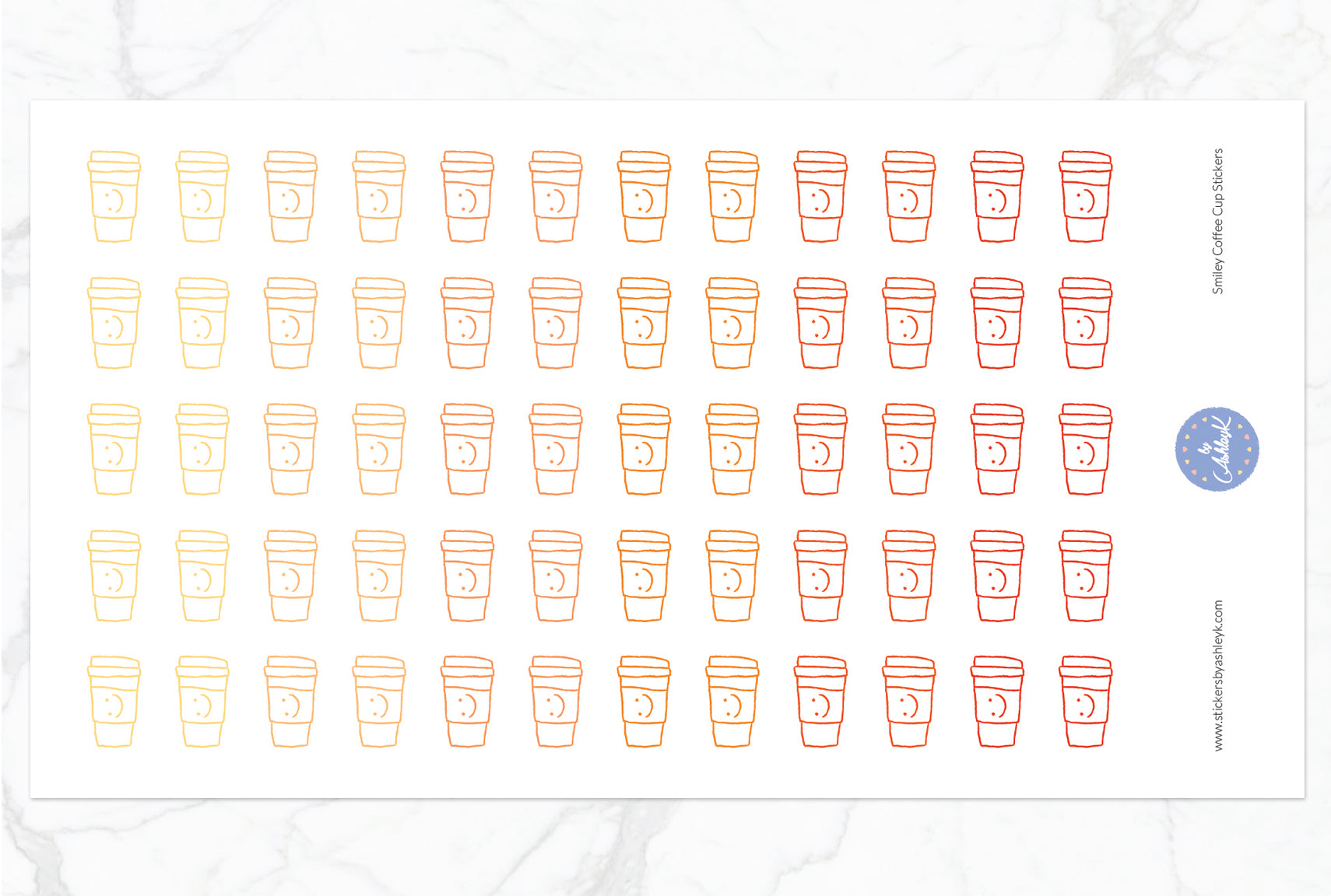 Smiley Coffee Cup Stickers - Orange