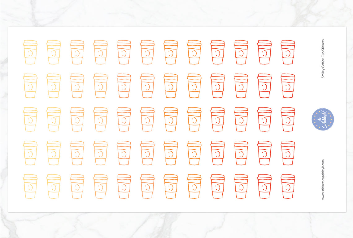 Smiley Coffee Cup Stickers - Orange