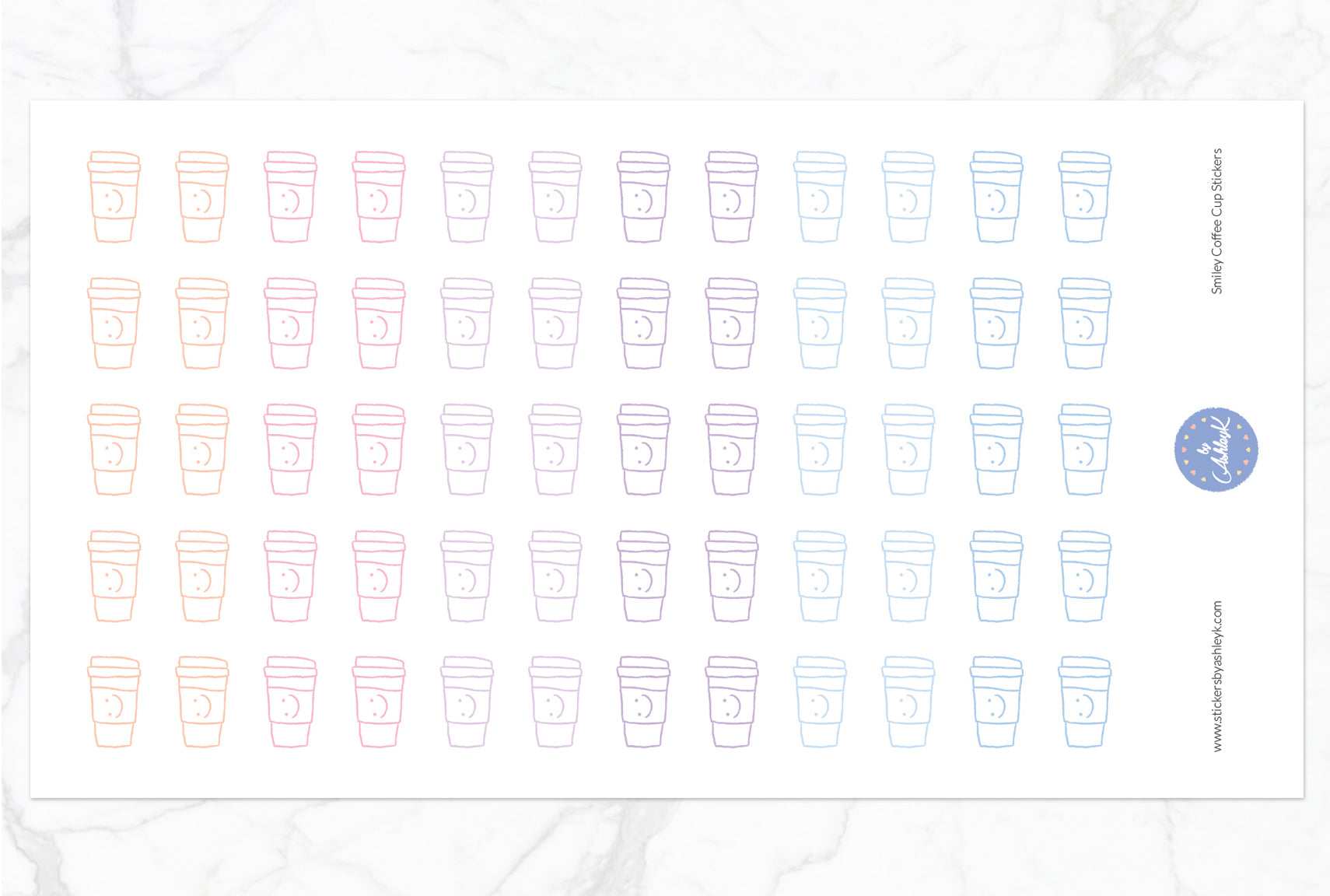 Smiley Coffee Cup Stickers - Pastel Sunset
