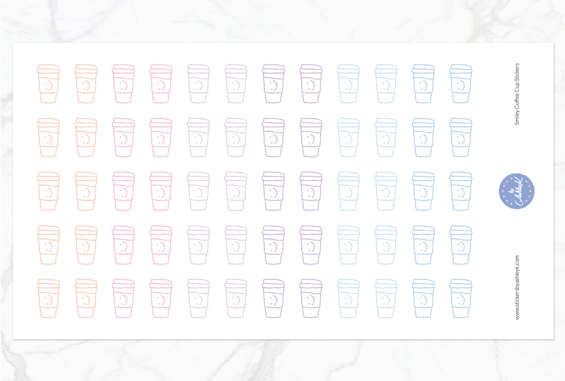 Smiley Coffee Cup Stickers - Pastel Sunset