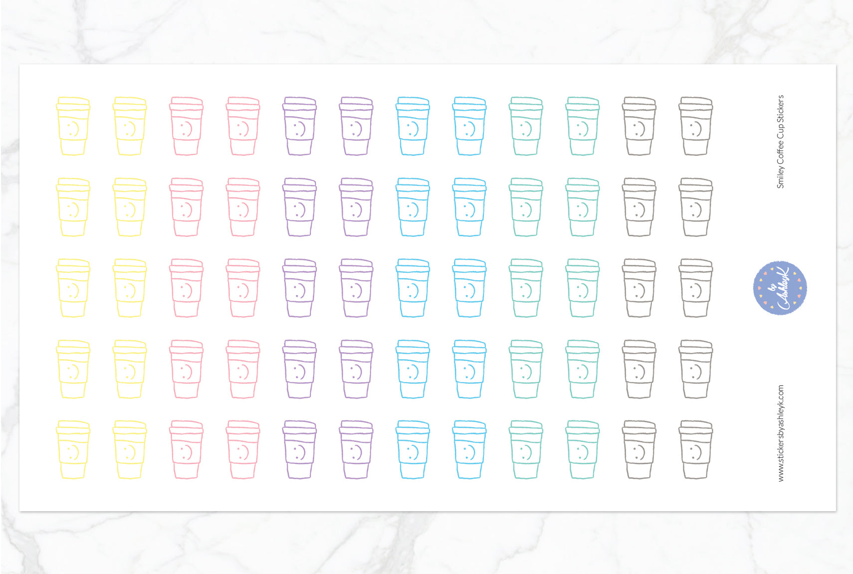 Smiley Coffee Cup Stickers - Pastel