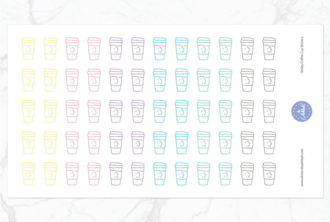Smiley Coffee Cup Stickers - Pastel