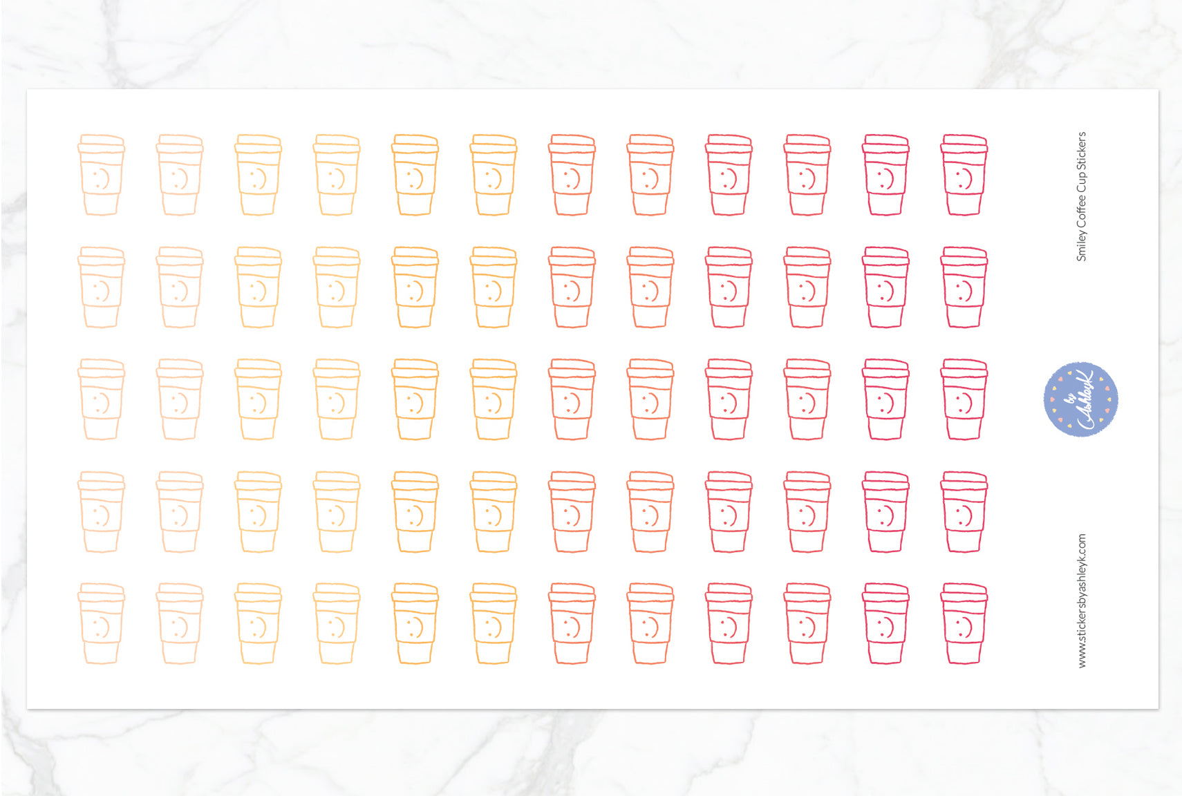 Smiley Coffee Cup Stickers - Peach