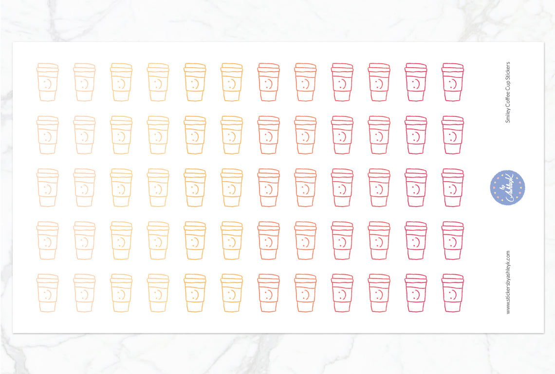 Smiley Coffee Cup Stickers - Peach
