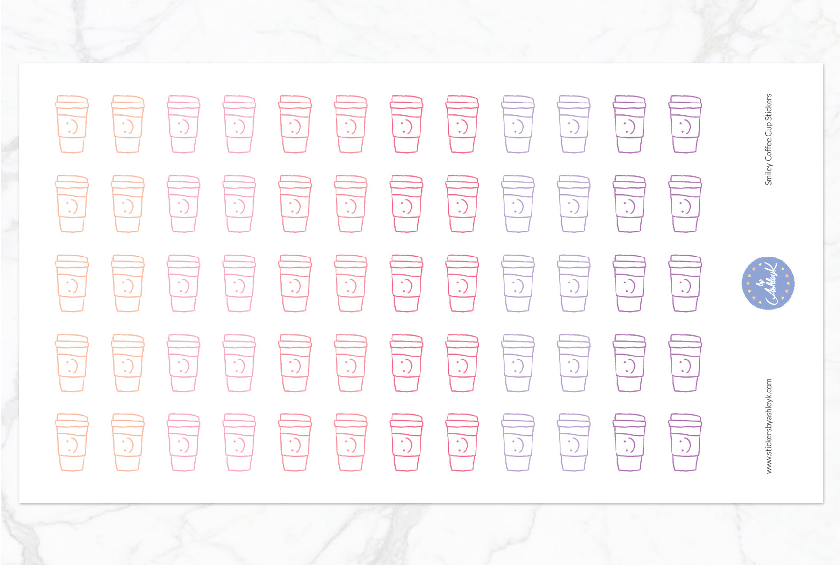 Smiley Coffee Cup Stickers - Raspberry