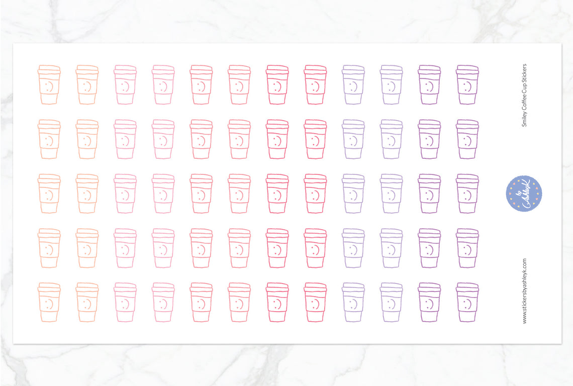 Smiley Coffee Cup Stickers - Raspberry