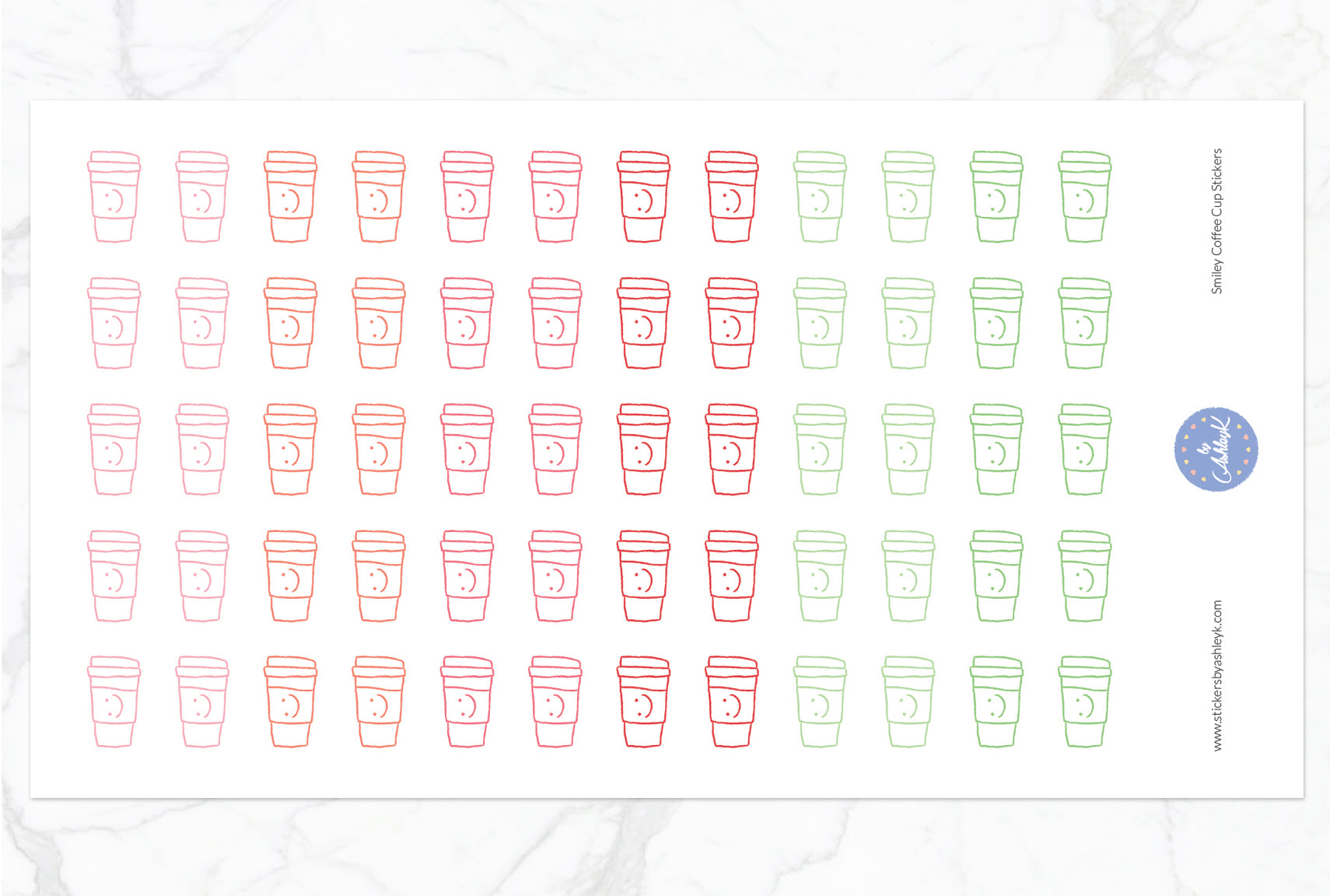 Smiley Coffee Cup Stickers - Strawberry