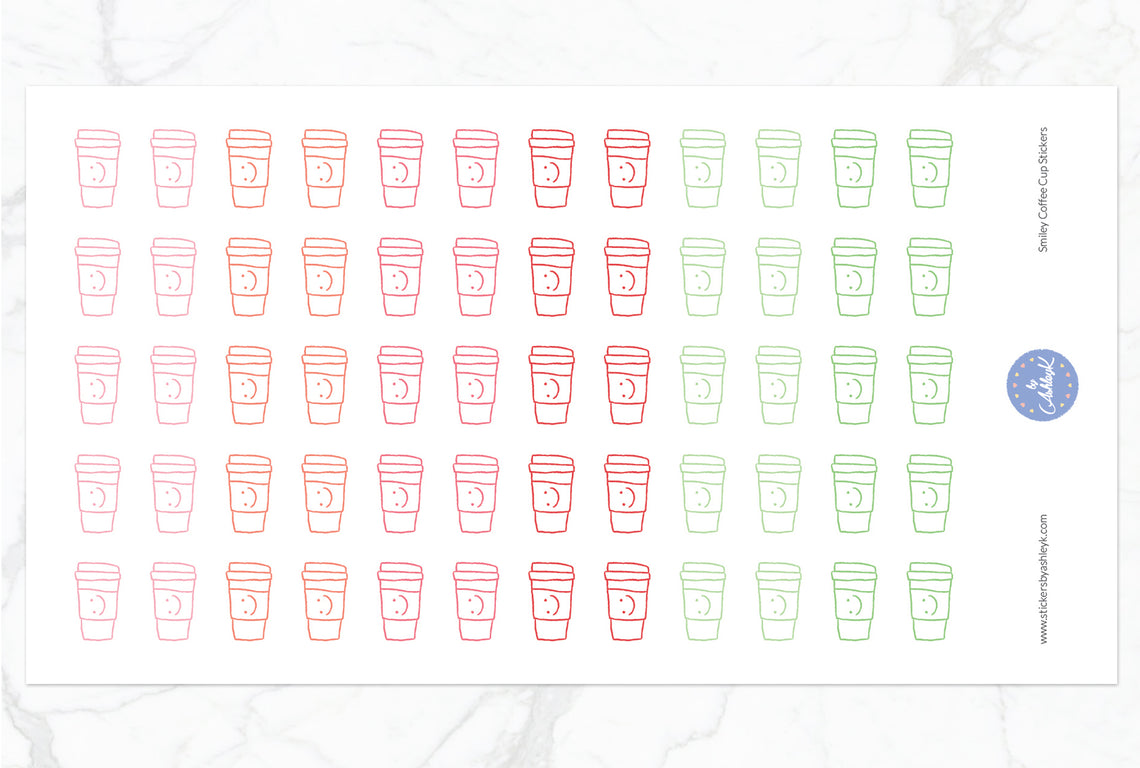 Smiley Coffee Cup Stickers - Strawberry