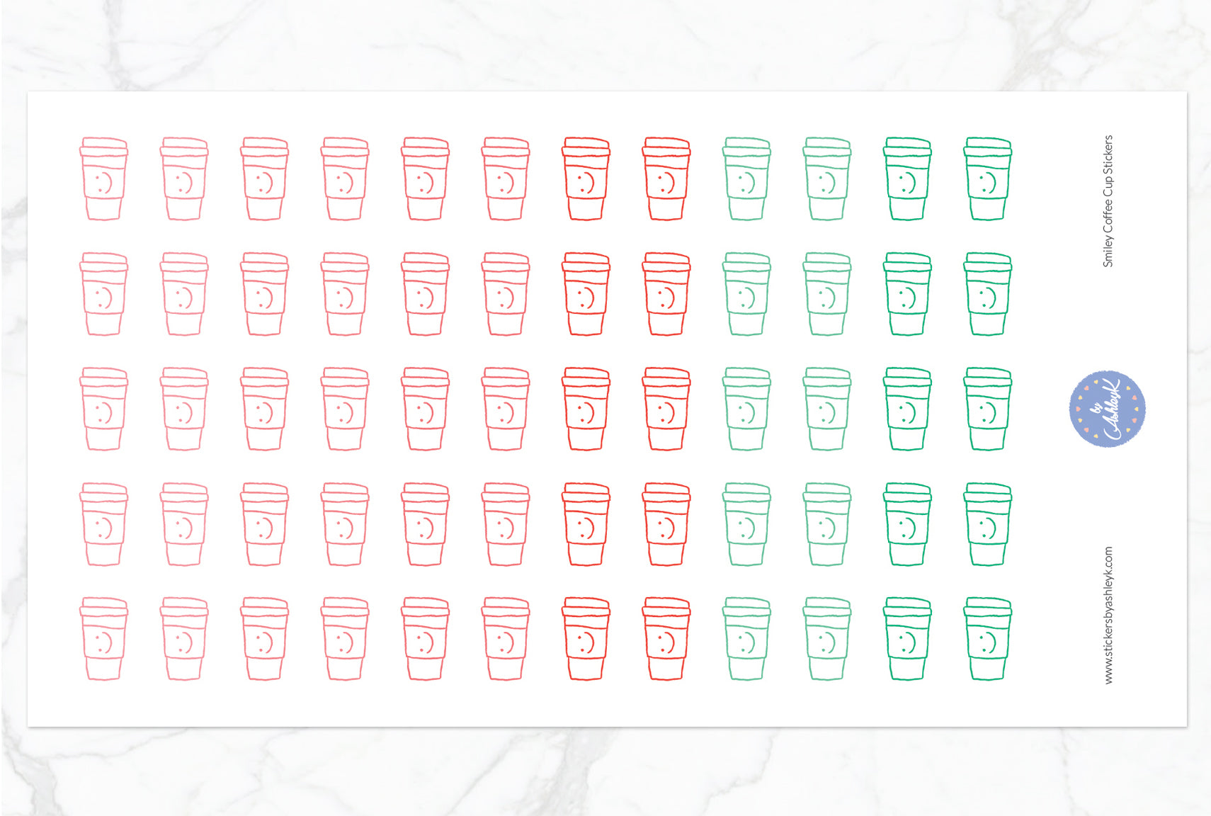 Smiley Coffee Cup Stickers - Watermelon