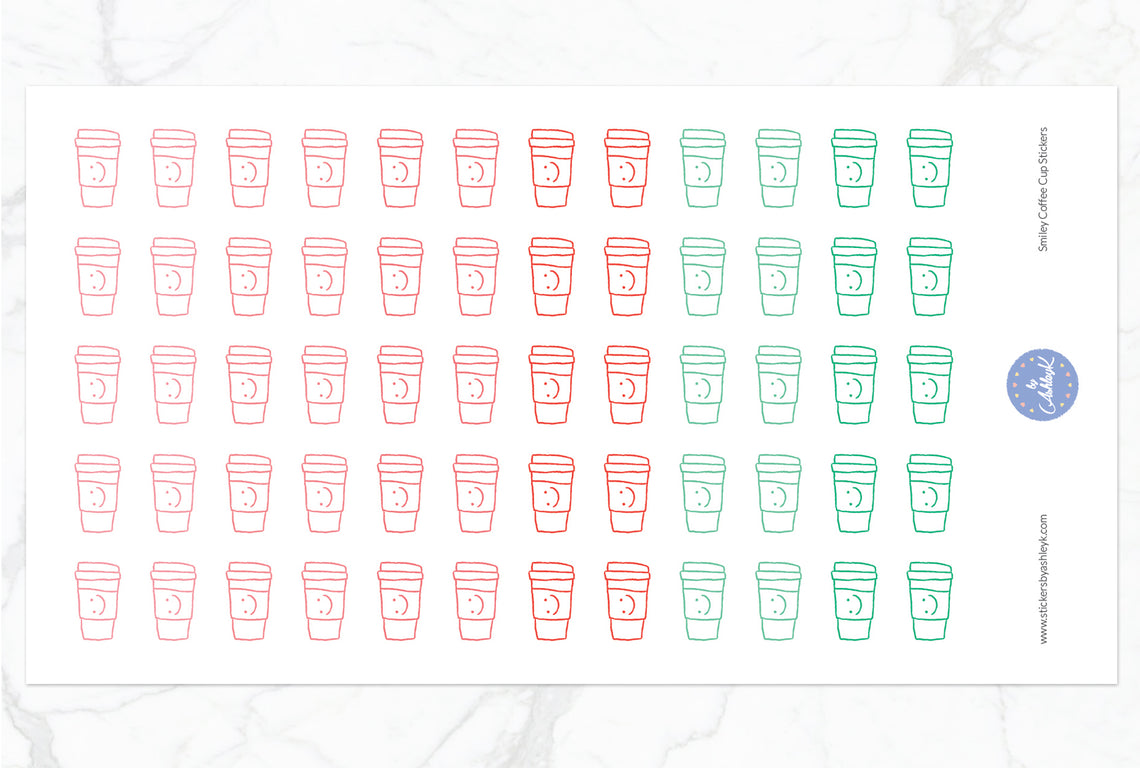 Smiley Coffee Cup Stickers - Watermelon