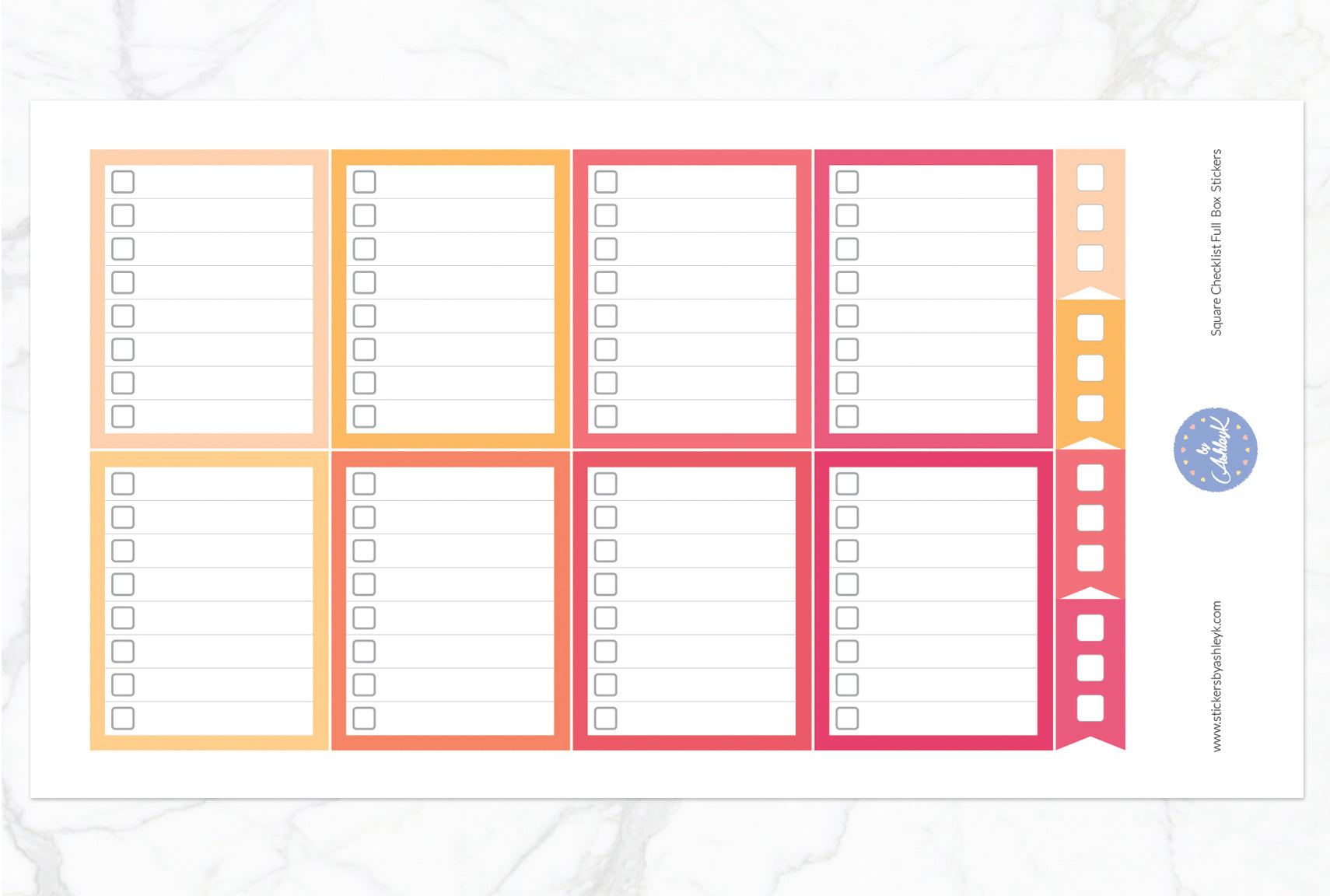 Square Checklist Full Box Stickers - Peach