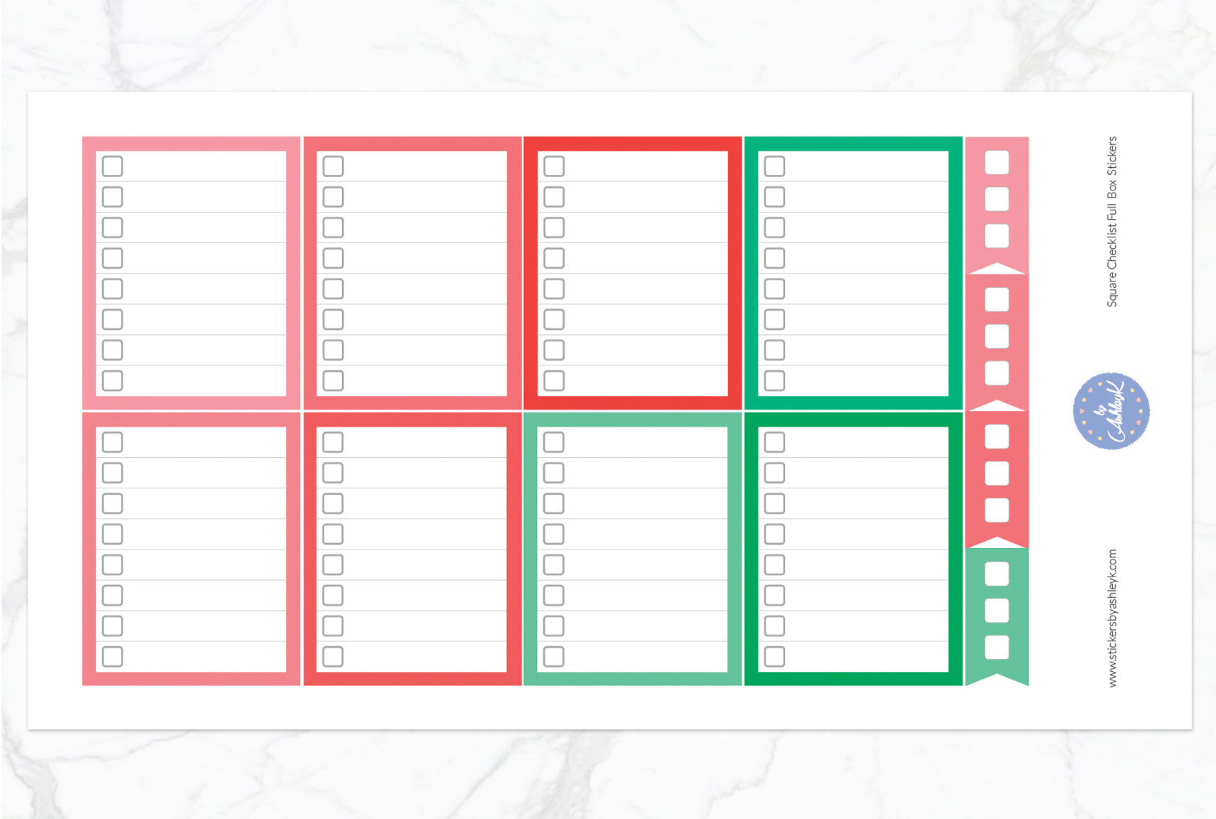 Square Checklist Full Box Stickers - Watermelon