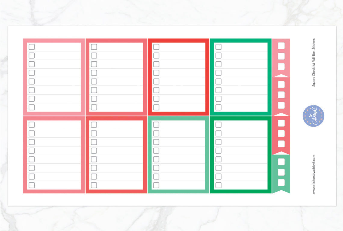 Square Checklist Full Box Stickers - Watermelon