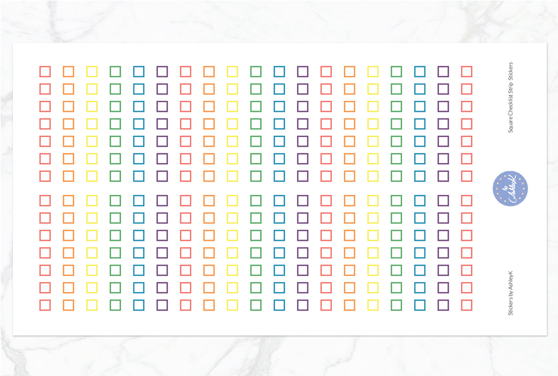 Square Checklist Strip Stickers - Pastel Rainbow