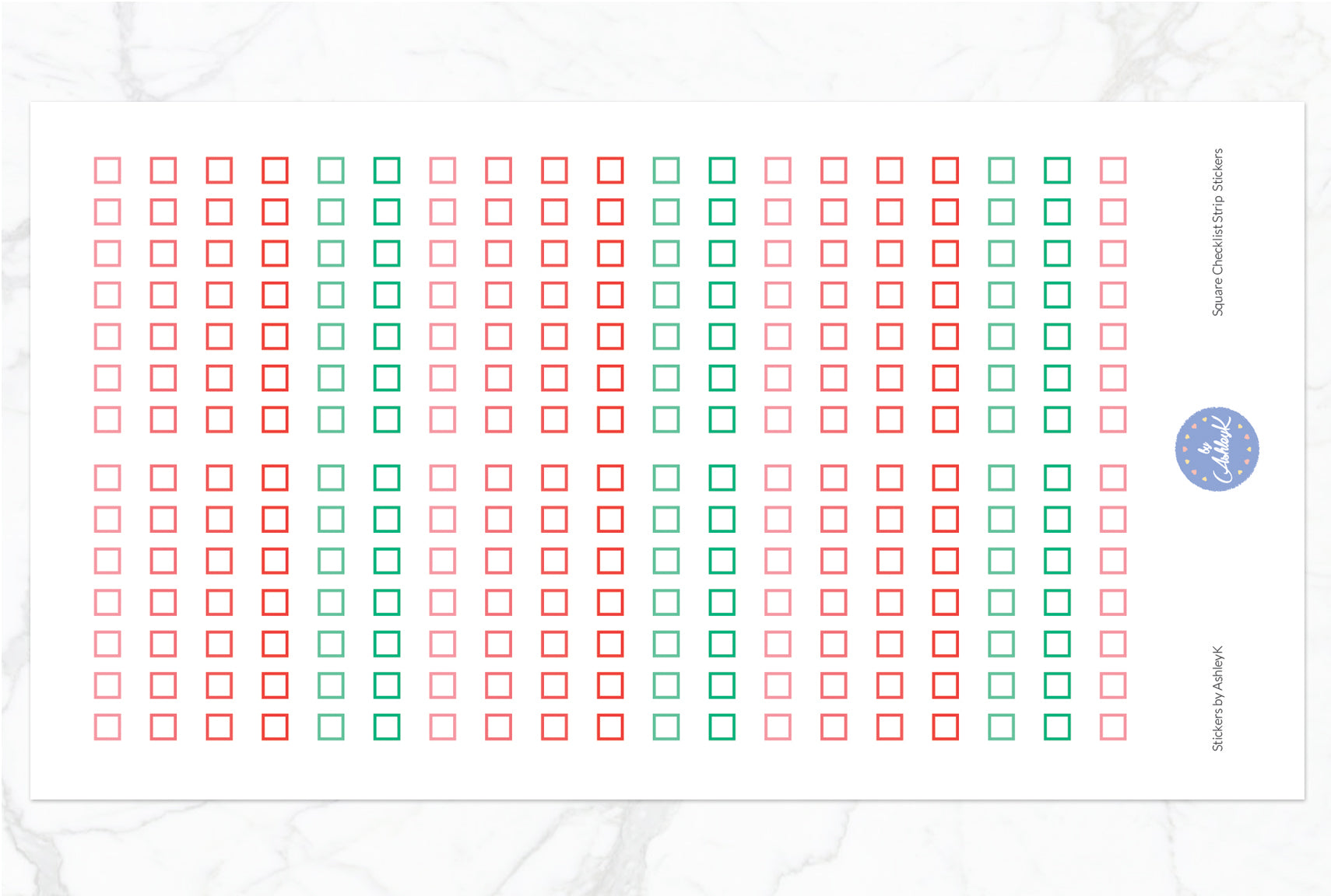 Square Checklist Strip Stickers - Watermelon