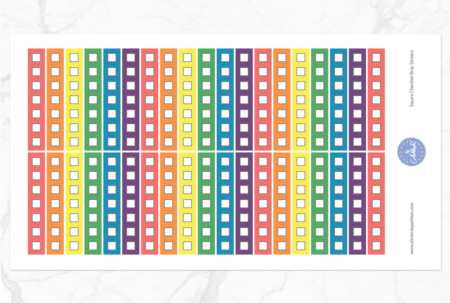 Square Checklist Thin Strip Stickers - Pastel Rainbow