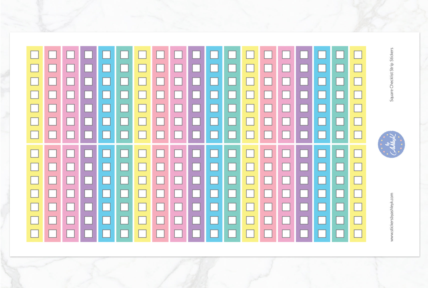 Square Checklist Thin Strip Stickers - Pastel