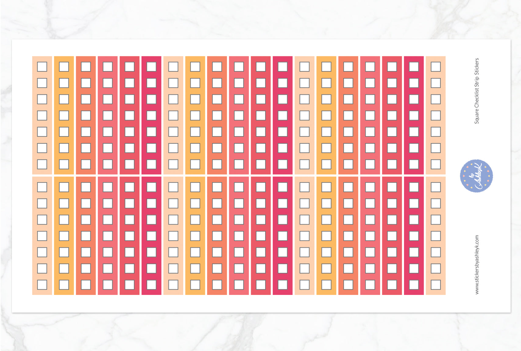 Square Checklist Thin Strip Stickers - Peach