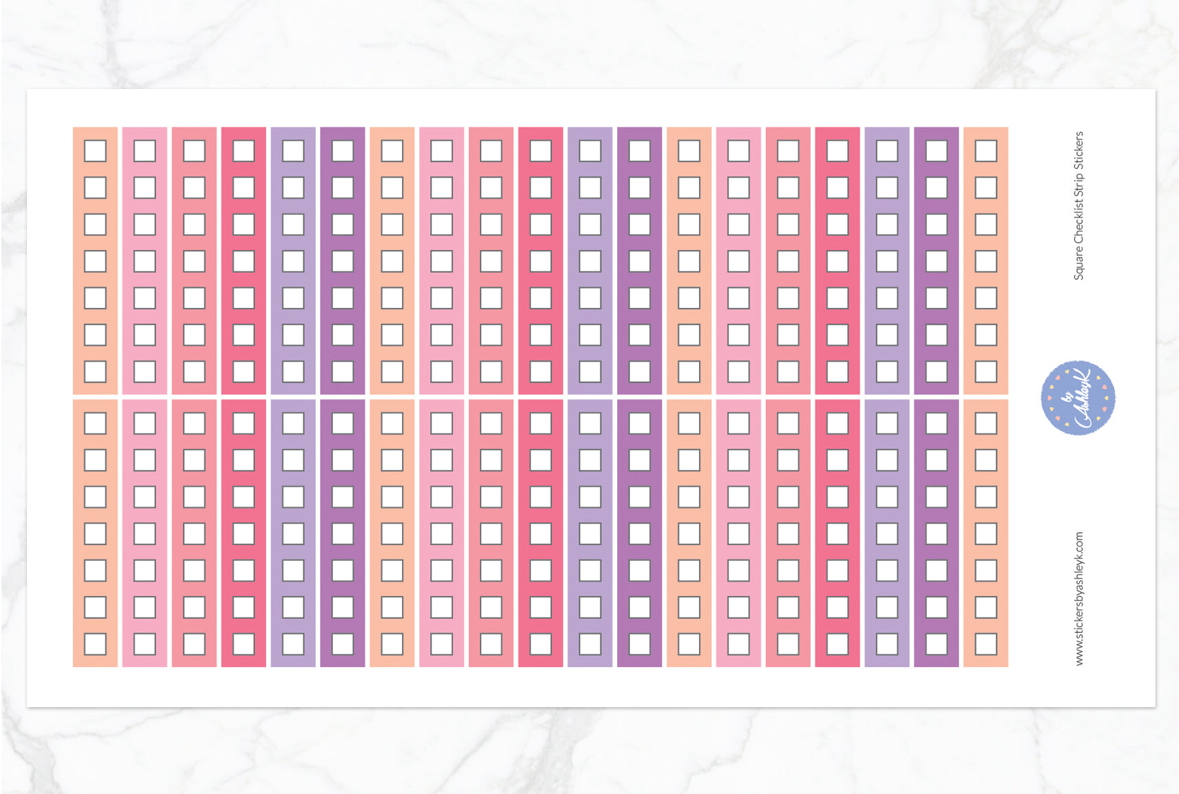 Square Checklist Thin Strip Stickers - Raspberry