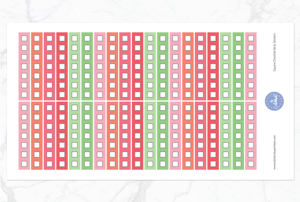 Square Checklist Thin Strip Stickers - Strawberry