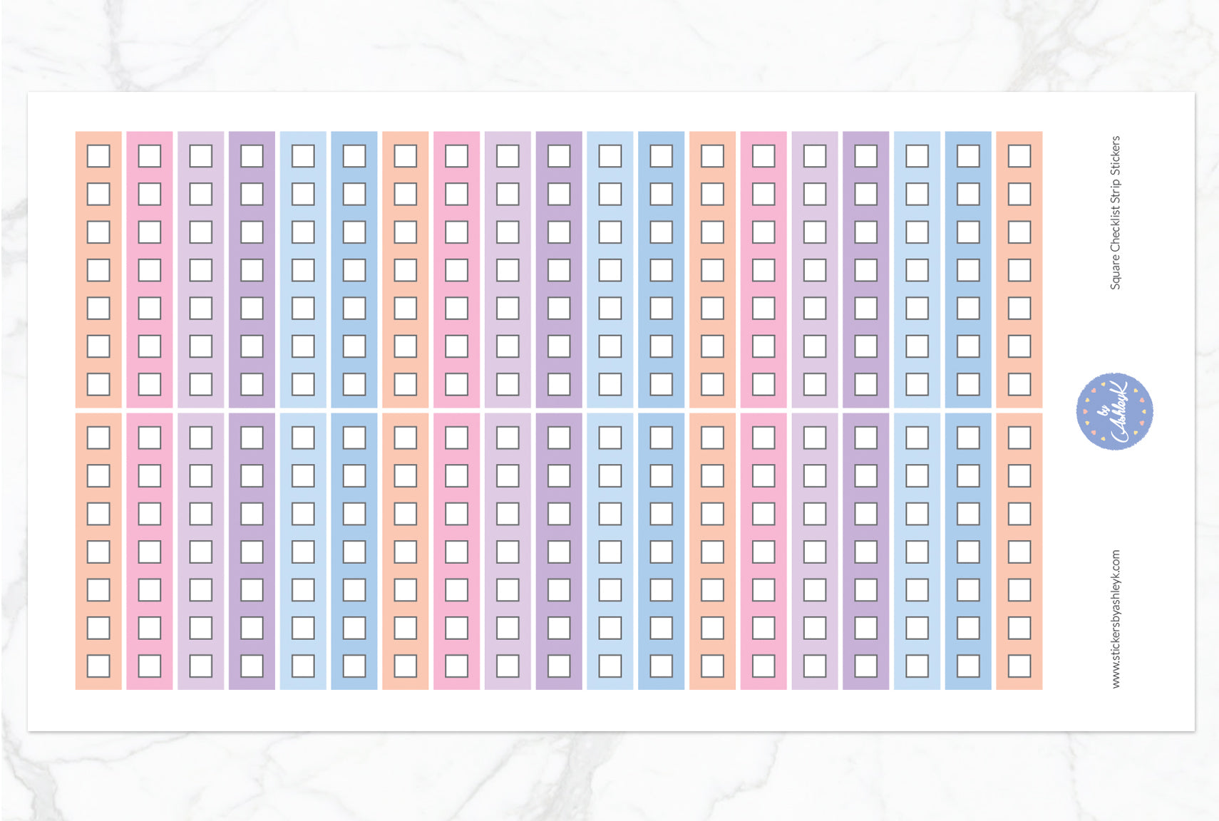 Square Checklist Thin Strip Stickers - Pastel Sunset