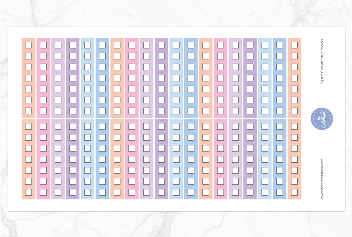 Square Checklist Thin Strip Stickers - Pastel Sunset