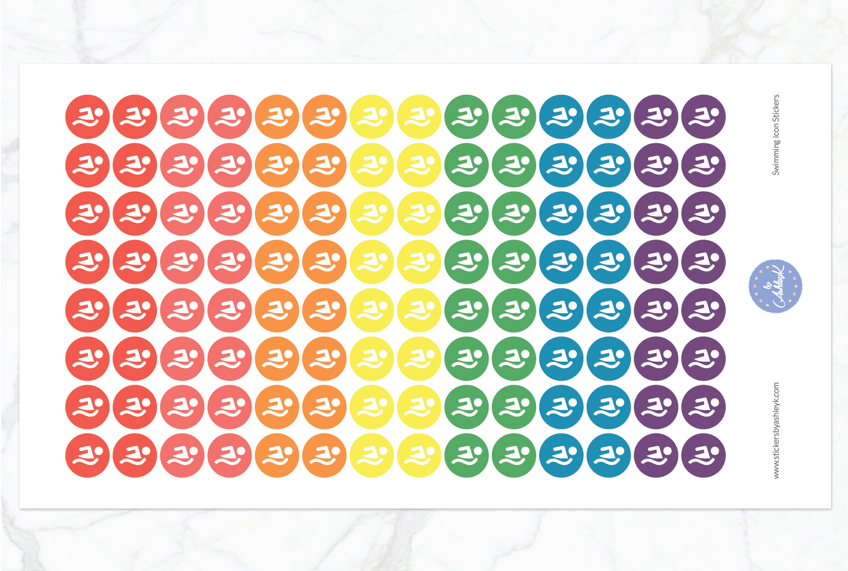Swimming Icon Round Stickers - Pastel Rainbow