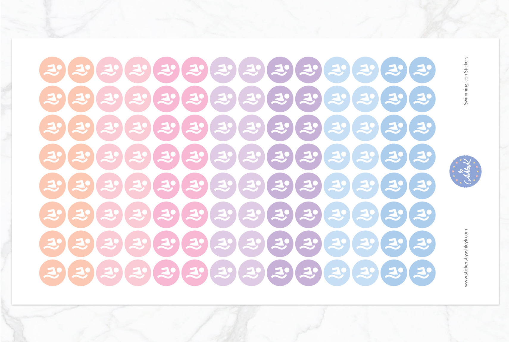 Swimming Icon Round Stickers - Pastel Sunset