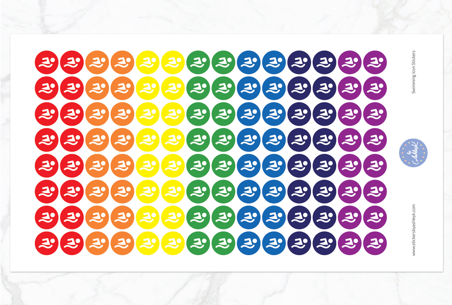 Swimming Icon Round Stickers - Rainbow
