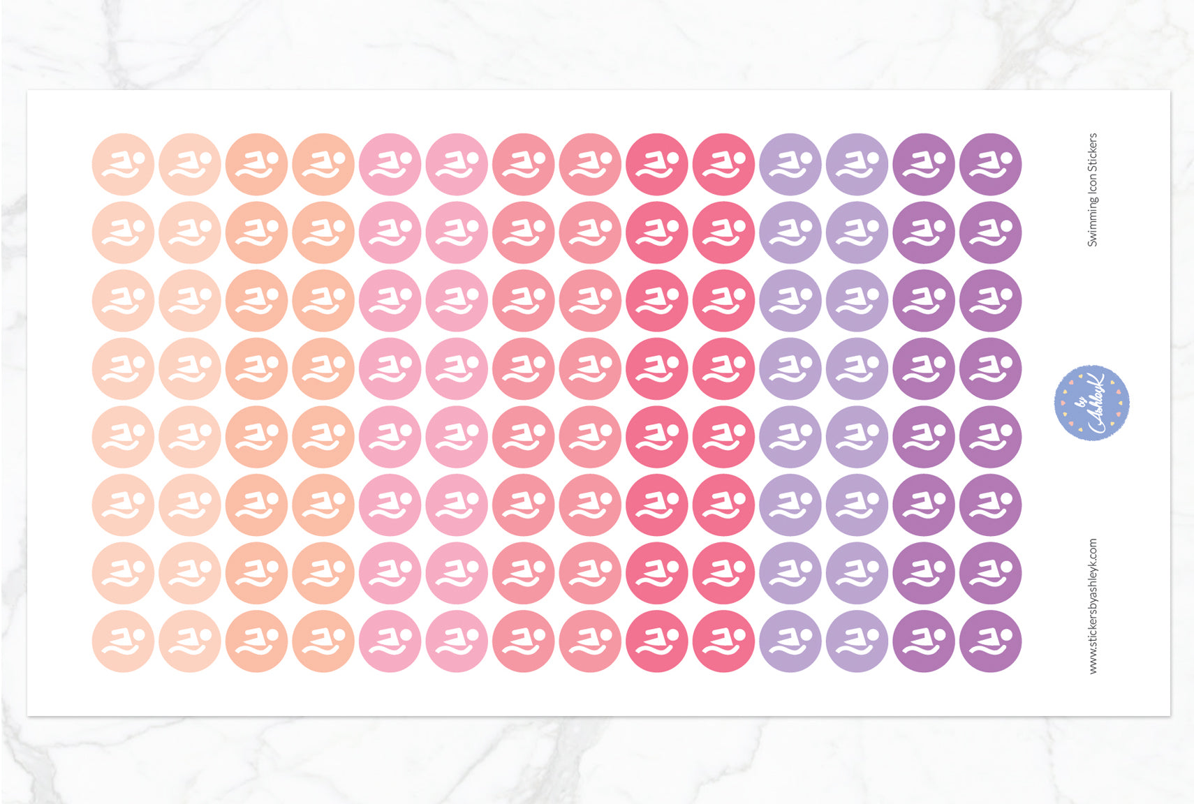 Swimming Icon Round Stickers - Raspberry
