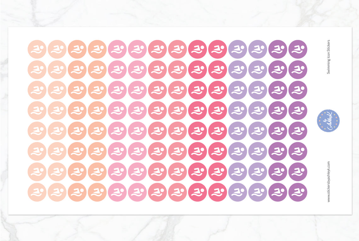 Swimming Icon Round Stickers - Raspberry