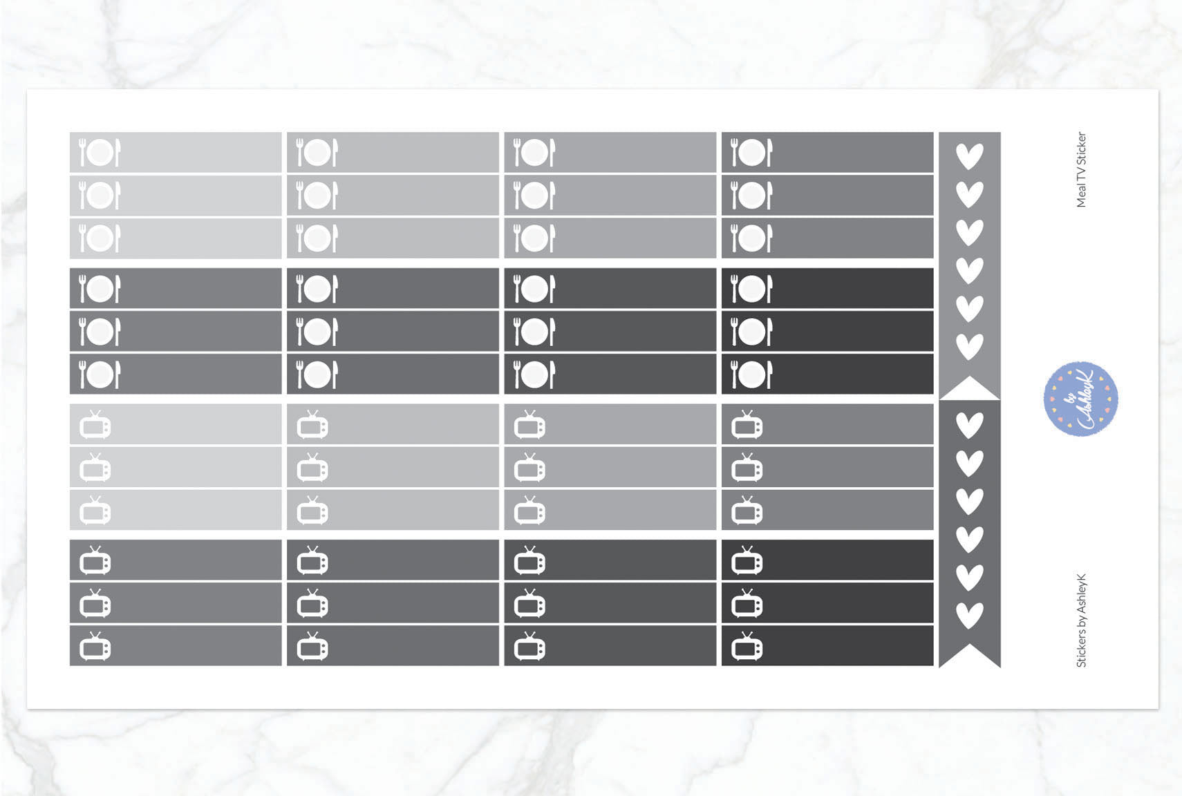 TV and Meal Stickers - Monochrome