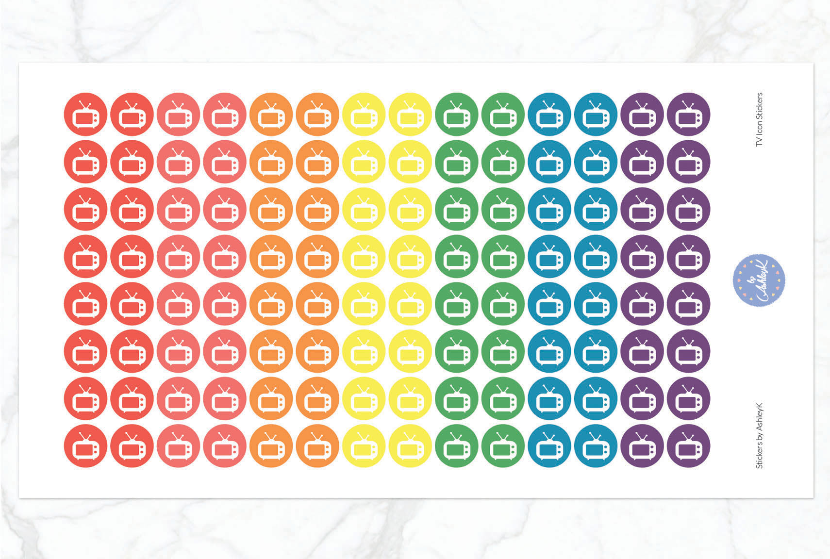TV Icon Stickers - Pastel Rainbow