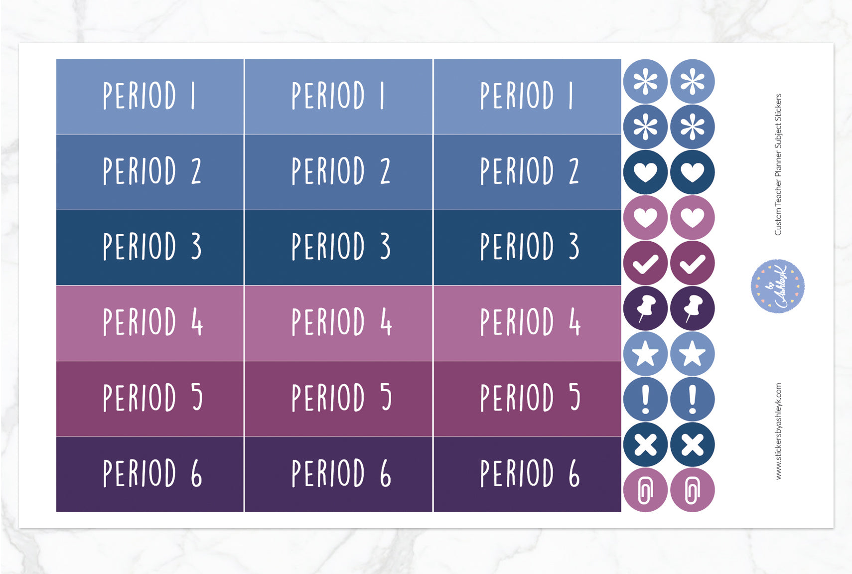 Teacher Planner Custom Subject Header Stickers - Blueberry