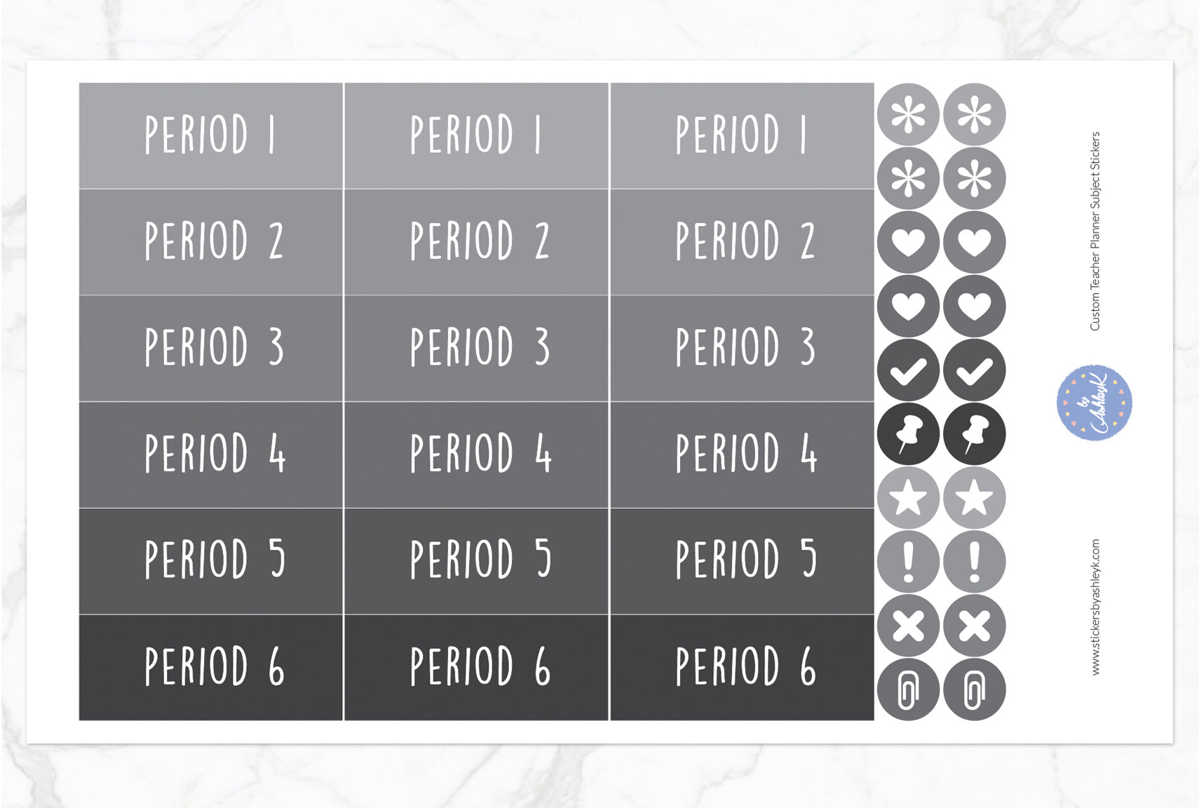 Teacher Planner Custom Subject Header Stickers - Monochrome