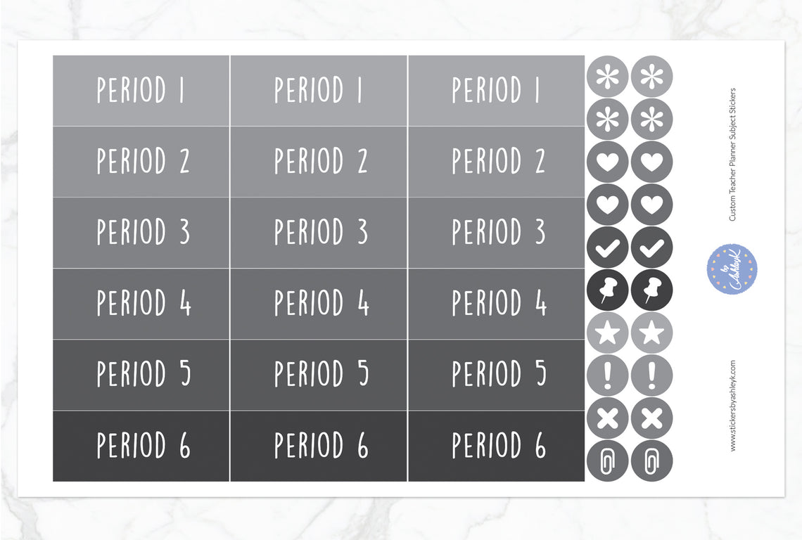 Teacher Planner Custom Subject Header Stickers - Monochrome