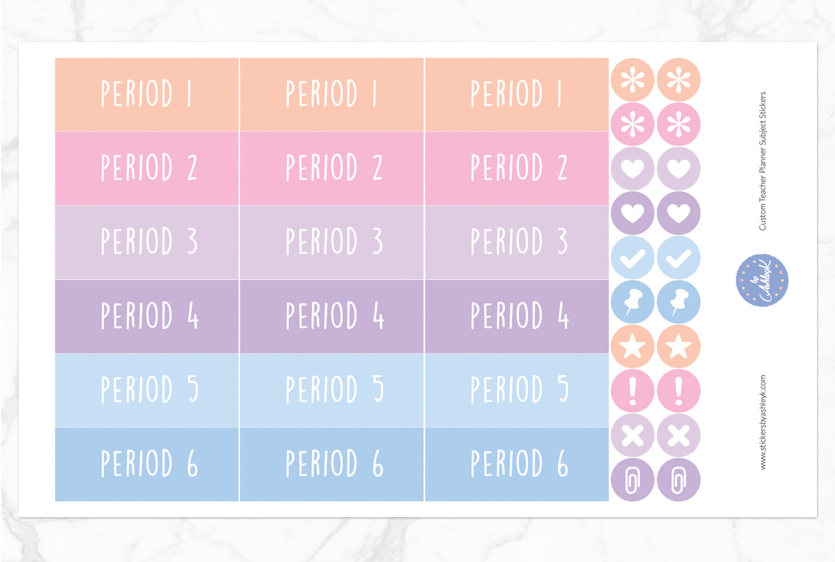 Teacher Planner Custom Subject Header Stickers - Pastel Sunset