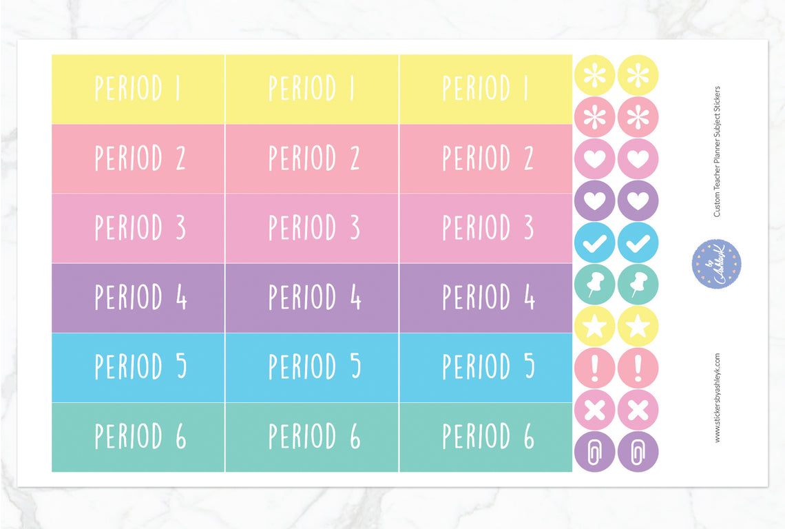Teacher Planner Custom Subject Header Stickers - Pastel