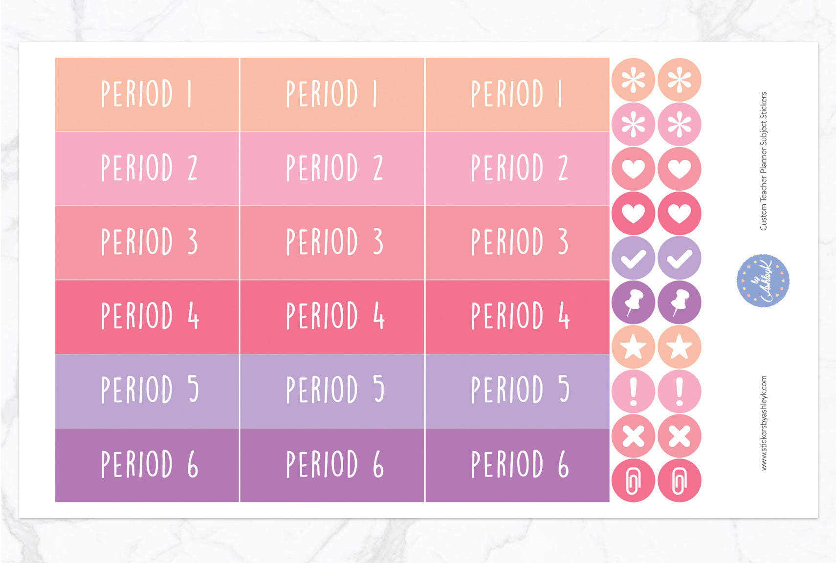 Teacher Planner Custom Subject Header Stickers - Raspberry