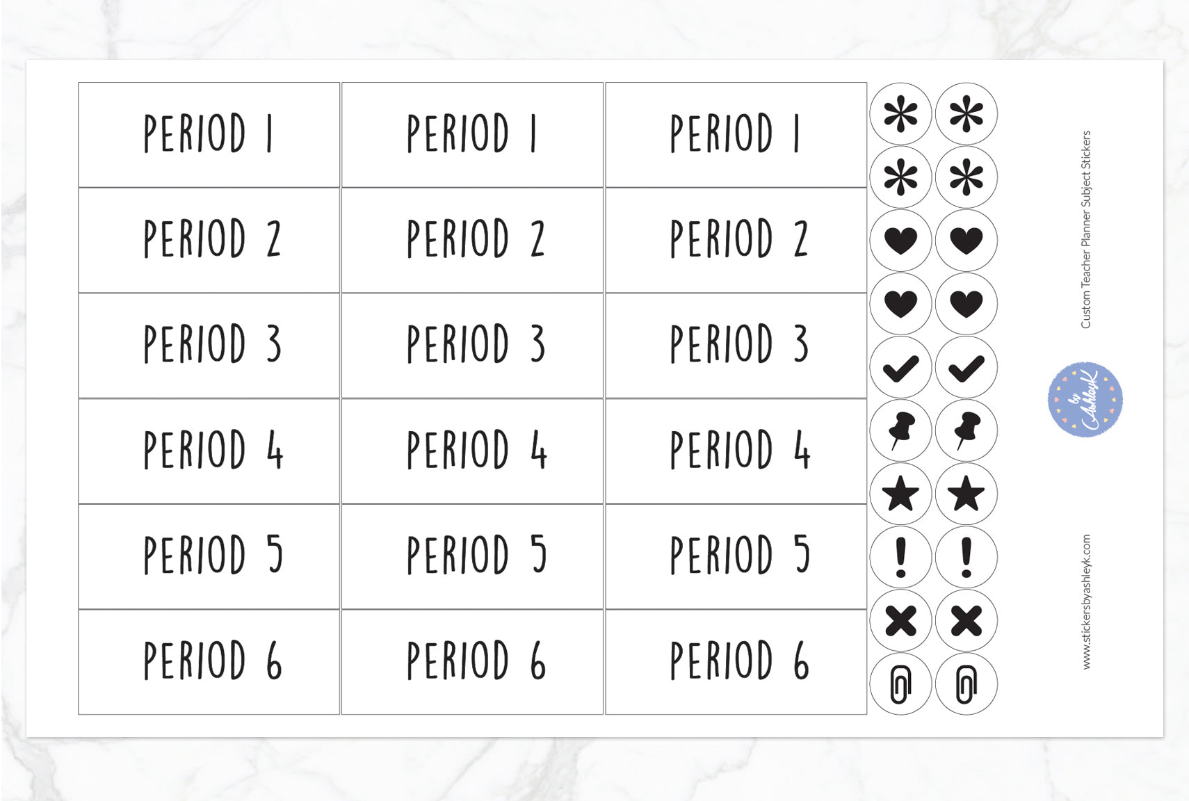 Teacher Planner Custom Subject Header Stickers - White