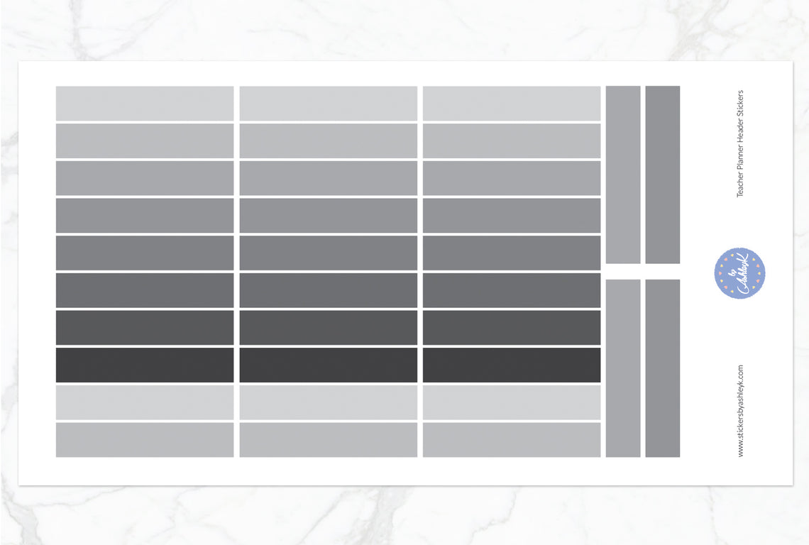 Teacher Planner Header Stickers - Monochrome