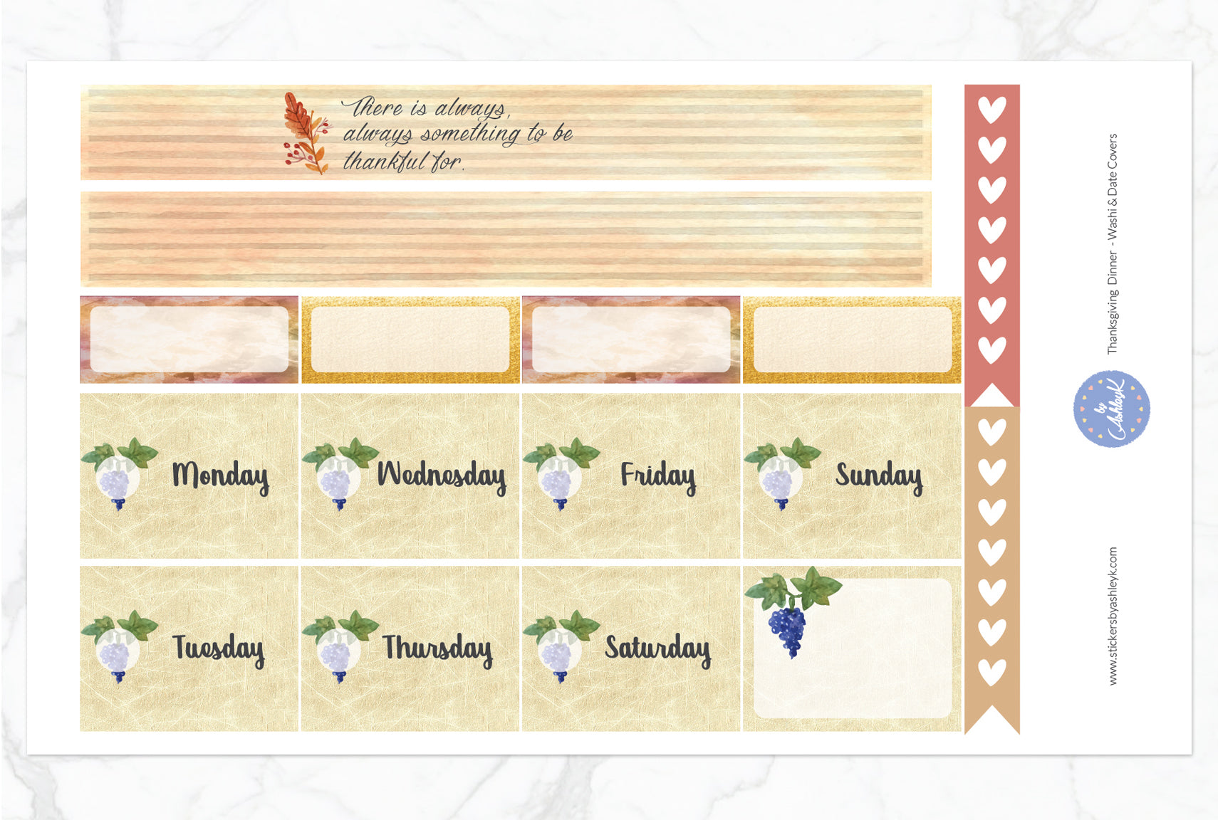 Thanksgiving Dinner Weekly Kit  - Washi Sheet