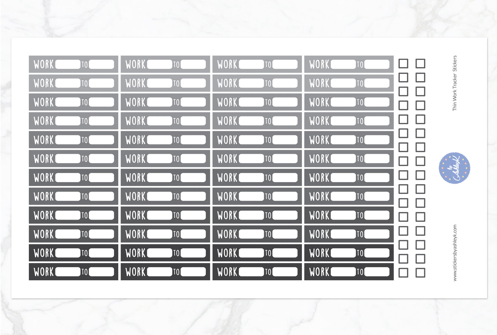 Thin Work Tracker Stickers - Monochrome