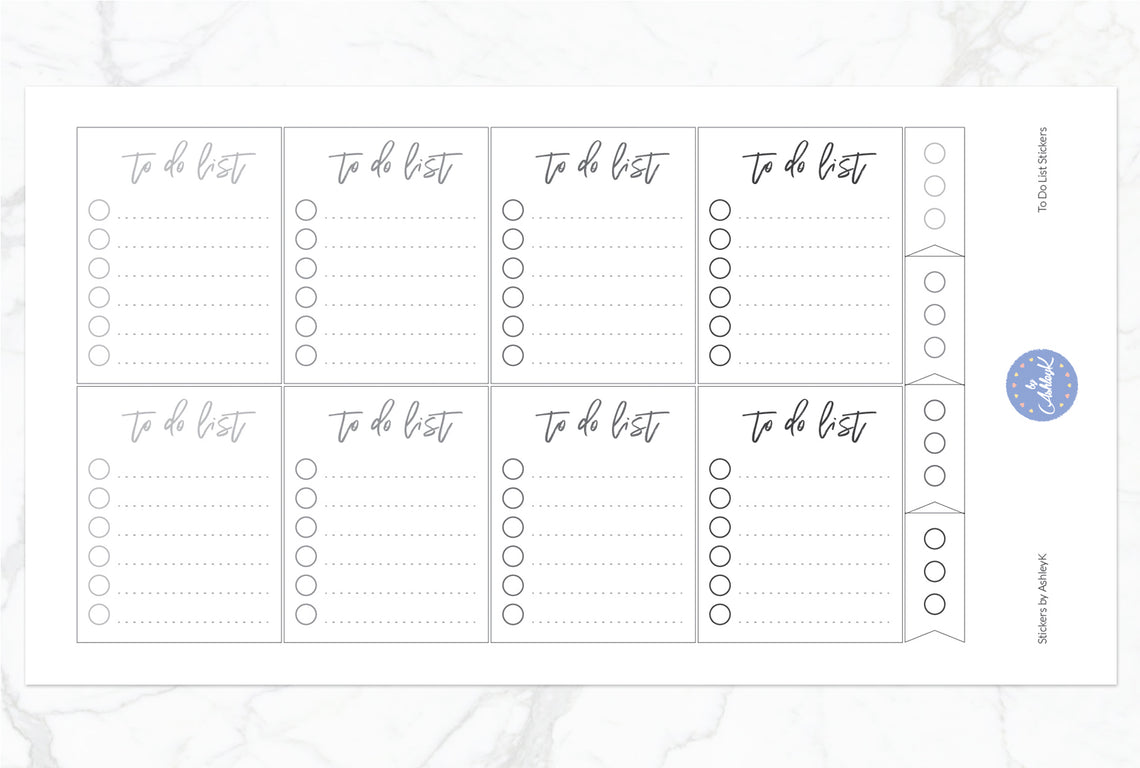 To Do List Stickers - Monochrome