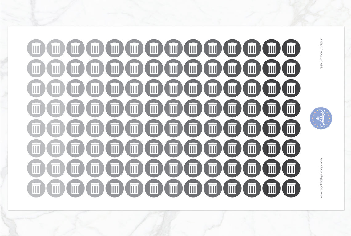 Trash Bin Icon Round Stickers - Monochrome