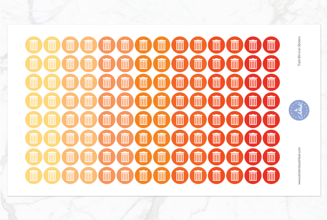 Trash Bin Icon Round Stickers - Orange