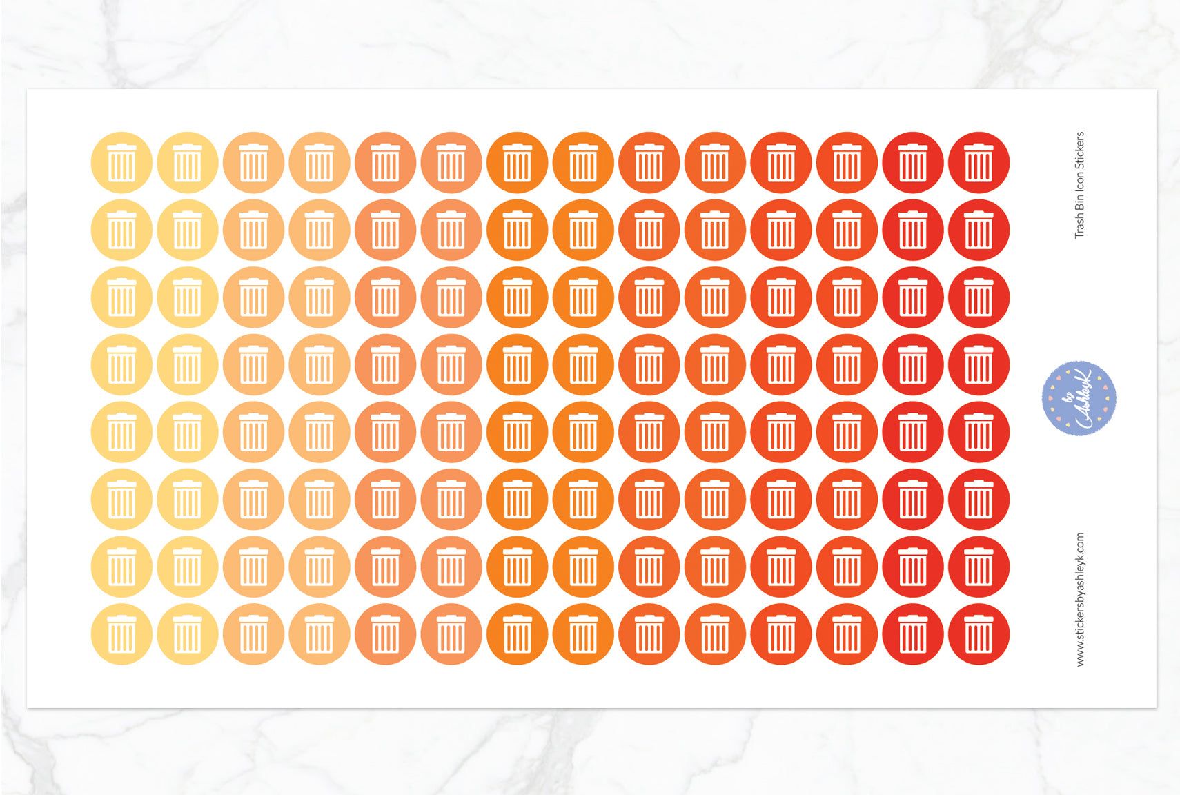 Trash Bin Icon Round Stickers - Orange