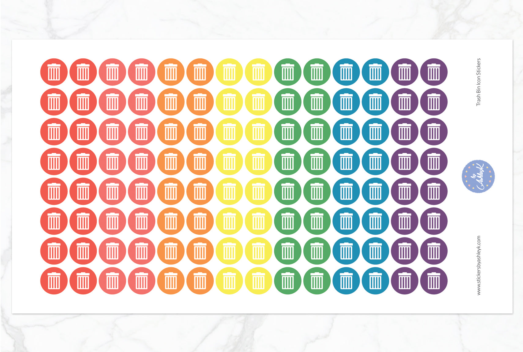 Trash Bin Icon Round Stickers - Pastel Rainbow